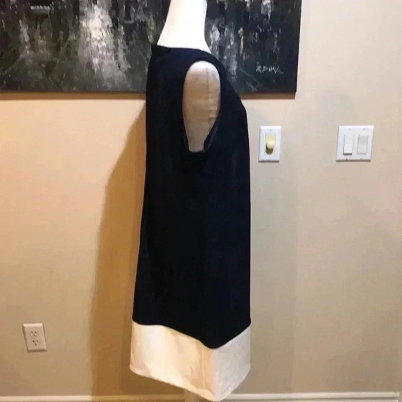 DKNY Navy & White Color Block Midi Tank Dress w/Silver Logo Side Buttons-Size 16 - Picture 4 of 11